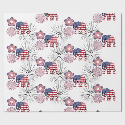 American Flag Fireworks Elephant 4. Juli Party Geschenkpapier (Flach)