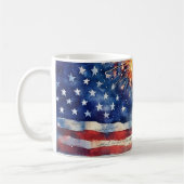 American flag. Fireworks.  Kaffeetasse (Links)