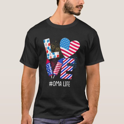 American Flag Fireworks Love Oma 4th Of July Patri T-Shirt (Vorderseite)