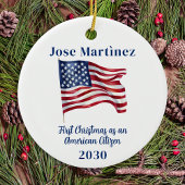 American Flag First Christmas Custom New Citizen Keramik Ornament