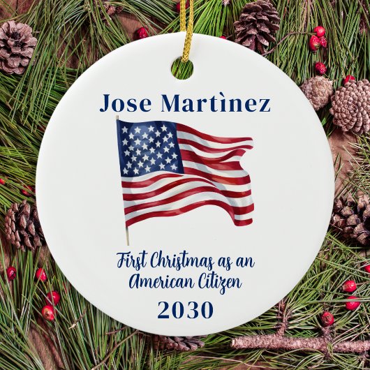 American Flag First Christmas Custom New Citizen Keramik Ornament