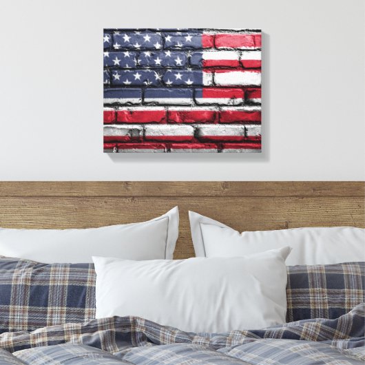 American Flag, Flag on Bricks Canvas Print Leinwanddruck (Insitu (Schlafzimmer))