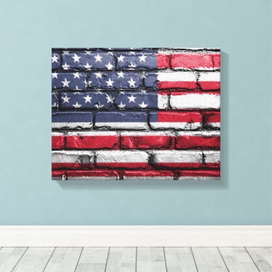 American Flag, Flag on Bricks Canvas Print Leinwanddruck (Insitu (Holzboden))