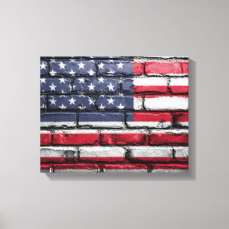 American Flag, Flag on Bricks Canvas Print Leinwanddruck