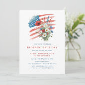 American Flag Floral 4. Juli Party Einladung (Stehend Vorderseite)