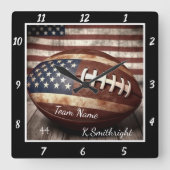 American Flag Football  Quadratische Wanduhr (Vorderseite)
