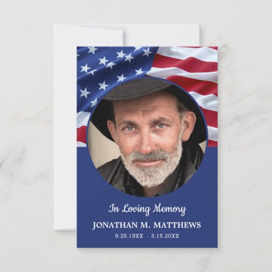 American Flag Foto Patriotic Veteran Beerdigung Dankeskarte (Vorderseite)