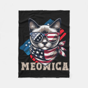 American Flag Funny Cam Meme Patriotic Meowica Usa Fleecedecke