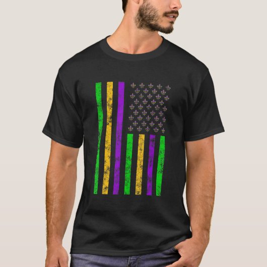 American Flag Funny Mardi Gras Retro Mardi Gras Fl T-Shirt (Vorderseite)