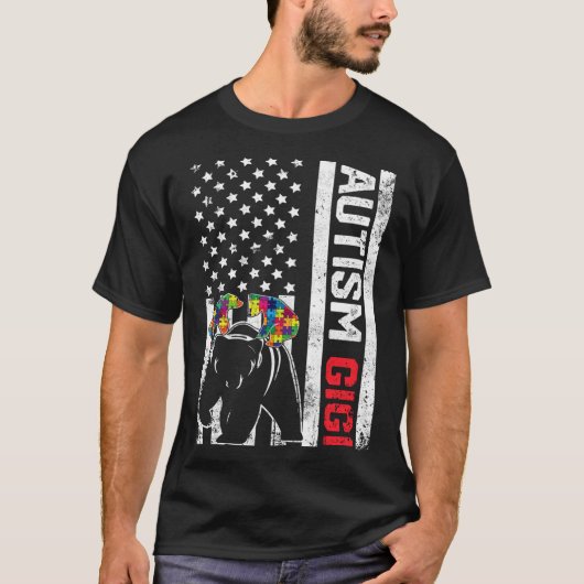 American Flag Gigi Bear Autismus Sensibilisierung  T-Shirt (Vorderseite)