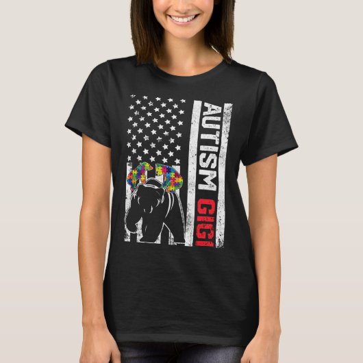 American Flag Gigi Bear Autismus Sensibilisierung T-Shirt (Vorderseite)