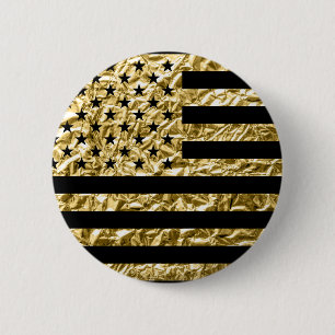 American Flag Gold Foil Effect Black Button