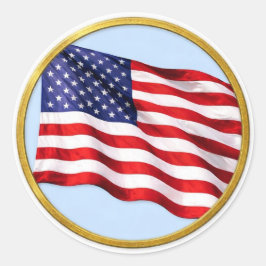 American Flag Gold Trim Round Sticker – Patriotic