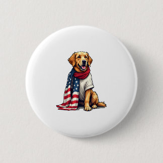 American Flag Golden Retriever Engraved Dog Lover  Button