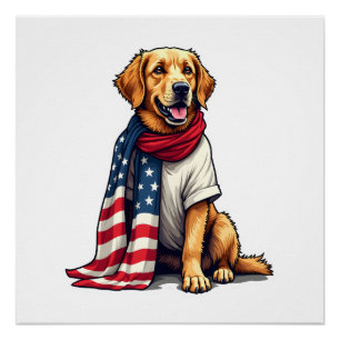 American Flag Golden Retriever Gravierter Hundelie Poster