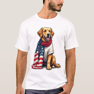 American Flag Golden Retriever Gravierter Hundelie T-Shirt