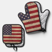 American Flag Golf Monogram Design Ofenhandschuh & Topflappen-Set (Vorderseite/Rückseite)