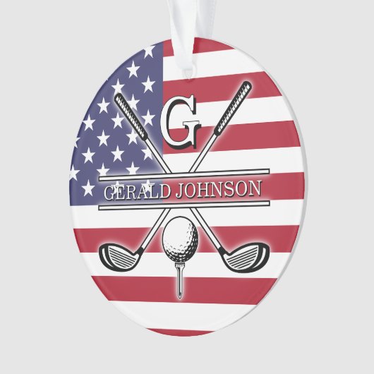 American Flag Golf Monogram Design Ornament (Vorderseite)