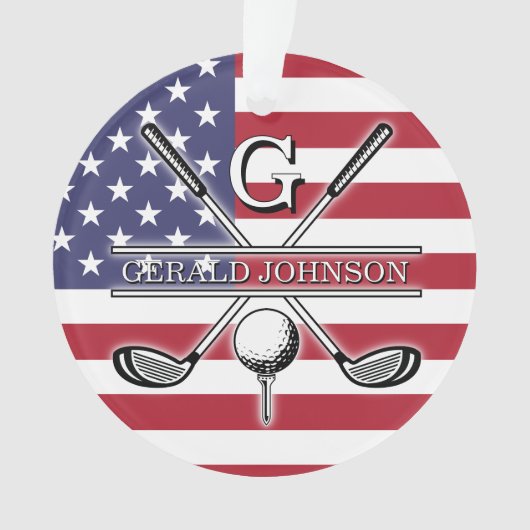 American Flag Golf Monogram Design Ornament (Vorderseite)