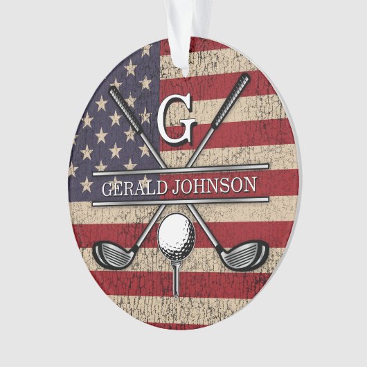 American Flag Golf Monogram Design Ornament (Vorderseite)