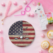 American Flag Golf Monogram Design Pappteller (Party)