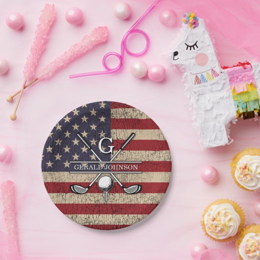 American Flag Golf Monogram Design Pappteller (Party)