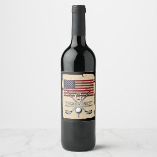 American Flag Golf Monogram Design Weinetikett