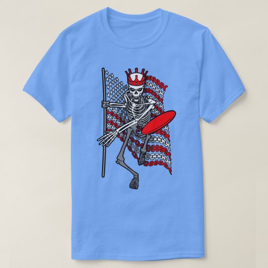 American Flag Gothon Skeleton Disk Golf Player Kin T-Shirt (Design vorne)