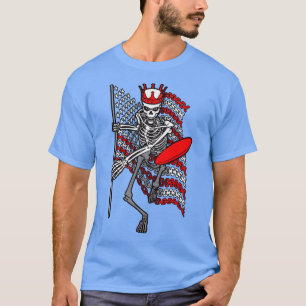 American Flag Gothon Skeleton Disk Golf Player Kin T-Shirt