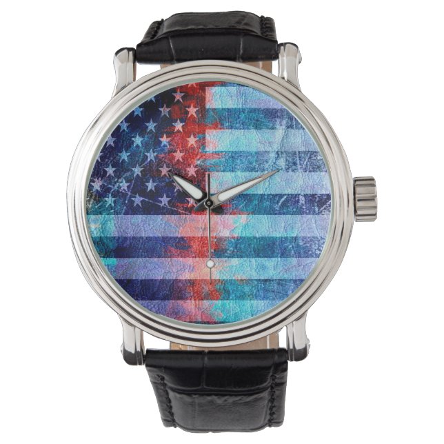 American Flag Grunge Armbanduhr (Vorderseite)