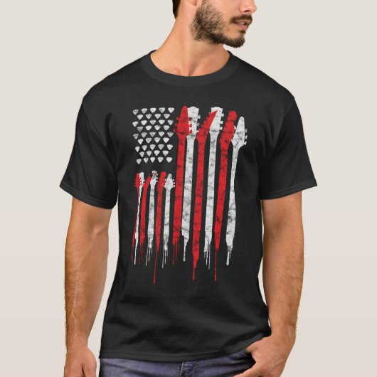 American Flag Guitar Red White Patriotic T-Shirt (Vorderseite)