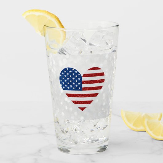 American Flag Heart 4. Juli Glitzer Glas (Vorderseite Ice)