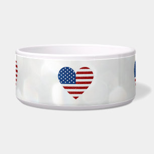American Flag Heart 4. Juli Glitzer Haustier Napf