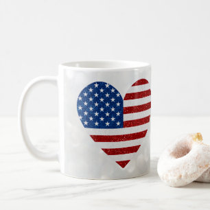 American Flag Heart 4. Juli Glitzer Kaffeetasse