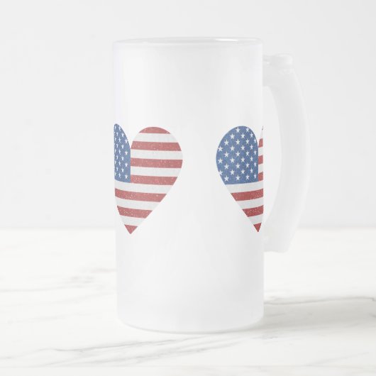 American Flag Heart 4. Juli Glitzer Mattglas Bierglas (VorderseiteRechts)