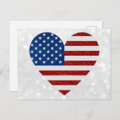 American Flag Heart 4. Juli Glitzer Postkarte (Vorne/Hinten)