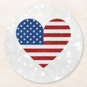 American Flag Heart 4. Juli Glitzer Runder Pappuntersetzer (Vorderseite)