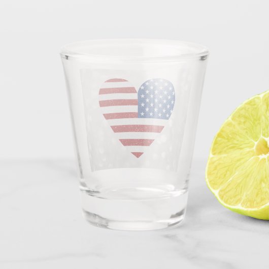 American Flag Heart 4. Juli Glitzer Schnapsglas (Rückseite)