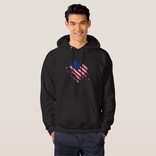 American Flag Heart 4th of July USA Love Patriotic Hoodie (Vorne ganz)