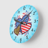 American Flag Heart Leopard Sublimation-64210 Runde Wanduhr (Winkel)