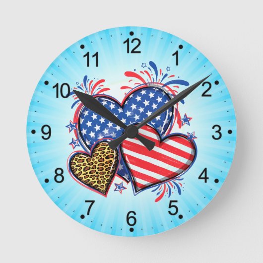 American Flag Heart Leopard Sublimation-64210 Runde Wanduhr (Vorderseite)