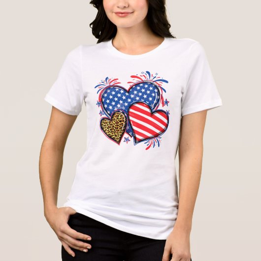 American Flag Heart Leopard Sublimation-64210 Tri-Blend Shirt (Vorderseite)