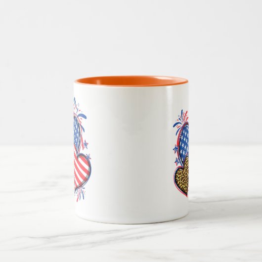 American Flag Heart Leopard Sublimation-64210 Zweifarbige Tasse (Mittel)