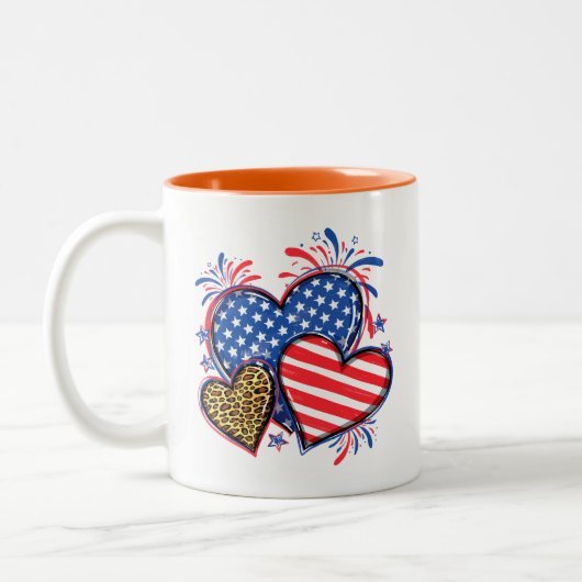 American Flag Heart Leopard Sublimation-64210 Zweifarbige Tasse (Links)