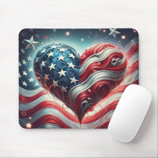 American Flag Heart Mouse Pad – Patriotic Desktop  Mousepad