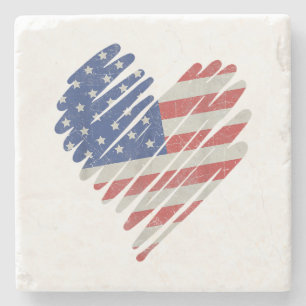 American Flag Heart Red White Blue Niedlich 4. Jul Steinuntersetzer