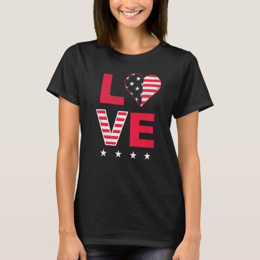 American Flag Heart White Blue Niedlich 4. Juli T-Shirt (Vorderseite)