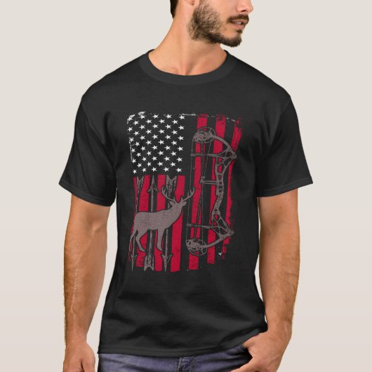 American Flag Hirsch Bow Jagen T-Shirt (Vorderseite)
