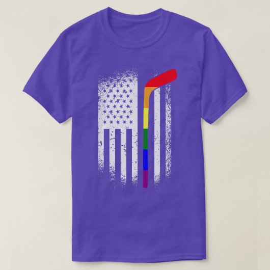 American Flag Hockey LGBT-Q Rainbow Bat Gay Pride T-Shirt (Design vorne)