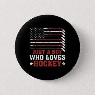 American Flag Hockey Lover Boys Kinder Son Just A  Button